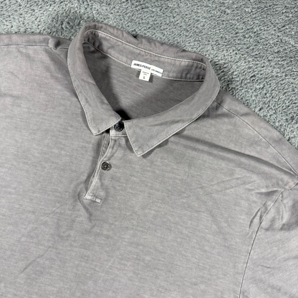 James Perse Sueded Jersey Polo Shirt Mens 5/2XL Grey Made in USA Stretch